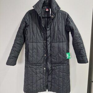 Vtg 90s Oversized DIESEL Black Puffer Quilted Pull Cord Waist Long Coat Unsex S